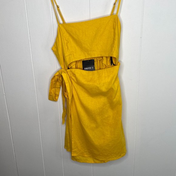 Women's Yellow Wrap Cutout Mini Dress - Picture 2 of 3